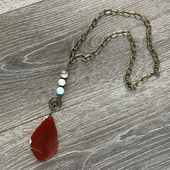 Bohemian “ Lila “ Boho Chain Link Necklace with Bronze Ring and Pendant R1B - Picture 1 of 5